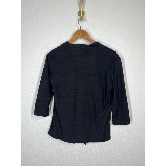 TRIBAL Womens Textured Wrap Front Top Medium Black Jersey Knit - Picture 5 of 6